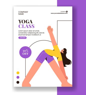 Düz Çizgi Film Sosyal Medya Dikey Posteri Yoga ve Meditasyon