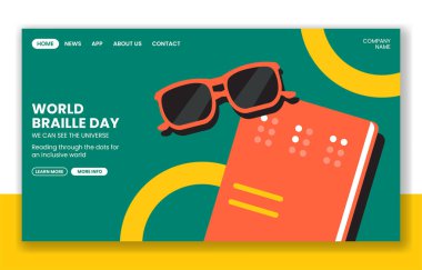 World Braille Day Social Media Landing Page Design with Hand-Drawn Cartoon Style clipart