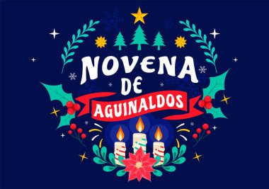 Novena de Aguinaldos Vektör İllüzyonu. Kolombiya 'da Tatil Geleneği sunuyor. Noel' de Aile Toplantılarını Düztabanlı Kutluyoruz.