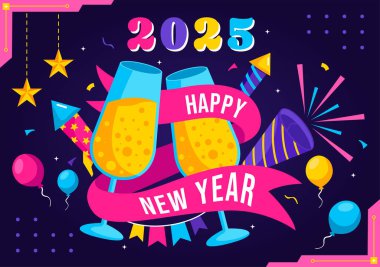 Trompetler, Havai fişekler, Kurdeleler ve Konfeti 'nin Festive National Holiday in a Festive National Holiday in a Background' da yer aldığı yeni yılınız kutlu olsun.