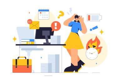 Patlama Önleme Vektörü İllüstrasyonu Duygusal Yanmayı, İş Sağlığını ve Düz Arkaplanda İşyeri Güvenliği Kavramlarını Vurguluyor