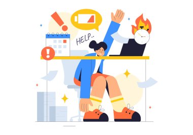 Patlama Önleme Vektörü İllüstrasyonu Duygusal Yanmayı, İş Sağlığını ve Düz Arkaplanda İşyeri Güvenliği Kavramlarını Vurguluyor