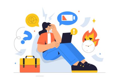 Patlama Önleme Vektörü İllüstrasyonu Duygusal Yanmayı, İş Sağlığını ve Düz Arkaplanda İşyeri Güvenliği Kavramlarını Vurguluyor