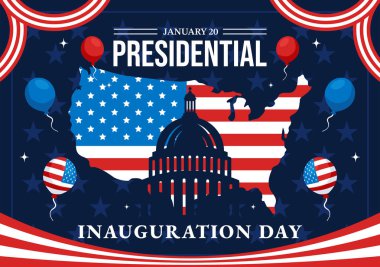 USA Presidential Inauguration Day Vector Illustration on January 20 Featuring the Capitol Building in Washington D.C. and the American Flag Design clipart