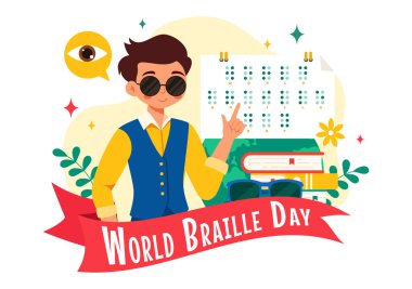 World Braille Day Vector Illustration Celebrating January 4th, Featuring Braille Alphabet as a Means of Communication in a Flat Cartoon Background clipart