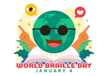 World Braille Day Vector Illustration Celebrating January 4th, Featuring Braille Alphabet as a Means of Communication in a Flat Cartoon Background clipart