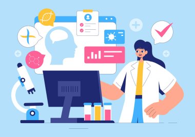 Biomarkers Vector Illustration featuring Biomarker DNA Biology Evidence, Nanotechnology, Structural Chemical Formulas, and Molecular Models clipart