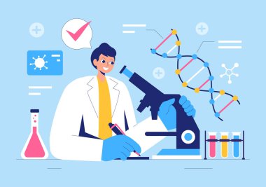 Biomarkers Vector Illustration featuring Biomarker DNA Biology Evidence, Nanotechnology, Structural Chemical Formulas, and Molecular Models clipart