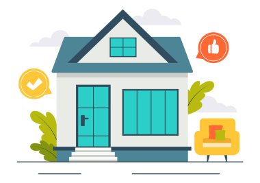 Mülkiyet Teftişi, Gayrimenkul Hizmetleri ve Yeni Ev Sahiplerini Düz Çizgi Film Tasarımı İçin Karşılama