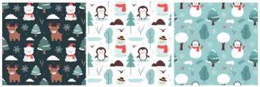 Charming Winter Seamless Pattern Design Featuring Decorative Elements in a Hand Drawn Cartoon Style Illustration Template clipart