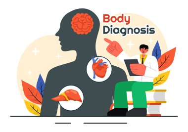 Body Diagnosis Vector Illustration featuring an X-ray Machine and MRI Scanner Examining the Human Body for Organ and Joint Health in a Flat Background clipart