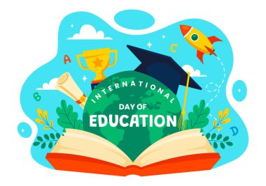 International Education Day Vector Illustration on January 24, Featuring Students, a Globe, and Educational Elements in a Flat Style Background clipart