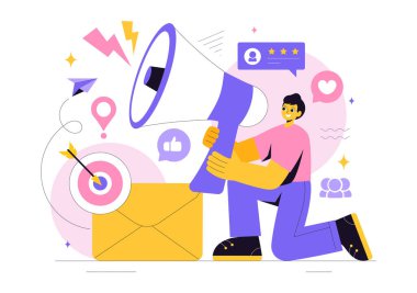 Toplu Medya aracılığıyla İşinizi Arkaplanda Tanıtmak İçin Bir Takım Gelişen Pazarlama Kampanyası Fikirlerini içeren Halkla İlişkiler Vektör İlülasyonu