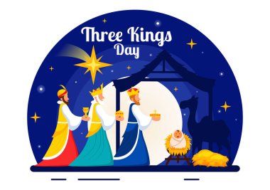 Three Kings Day Vector Illustration Celebrating Faith in the Divinity of Jesus and His Arrival into the World during the Epiphany Christian Festival clipart