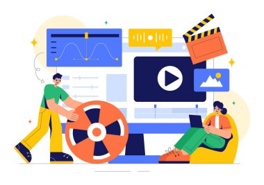Animasyon Filmleri Oluşturmak İçin Video Düzenleme Yazılımının Vector Illustration of a Video Editor Programı