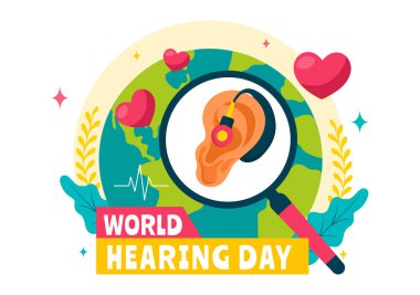 Dünya Duruşma Günü Vektör İlülasyonu 3 Mart 'ta, Düz Arkaplandaki Kulak Sağlığı Tedavilerinin Önlenmesine Dair Farkındalığın Desteklenmesi
