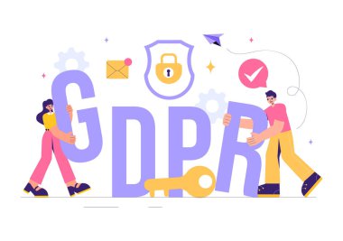 GDPR or General Data Protection Regulation Illustration featuring Cybersecurity, Personal Information Protection, and Access Control Verification clipart