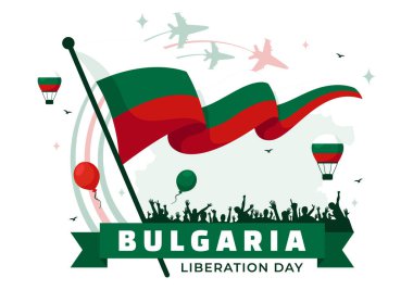 Bulgaristan 'ın Ulusal Bayram Düz Arkaplanında Bulgar Bayrağı ve Kurdelesinin yer aldığı 3 Mart' taki Kurtuluş Günü Vekil İlülasyonunuz Kutlu olsun