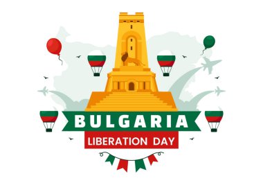 Bulgaristan 'ın Ulusal Bayram Düz Arkaplanında Bulgar Bayrağı ve Kurdelesinin yer aldığı 3 Mart' taki Kurtuluş Günü Vekil İlülasyonunuz Kutlu olsun