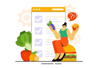 Sağlıklı ve Sağlıksız Gıda Vektörü İllüstrasyonu arasında Sağlıklı Bir Yaşam İçin Dengeli Menüler ve Fast Food Karşılaştırması