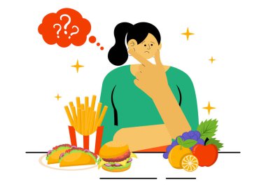 Sağlıklı ve Sağlıksız Gıda Vektörü İllüstrasyonu arasında Sağlıklı Bir Yaşam İçin Dengeli Menüler ve Fast Food Karşılaştırması