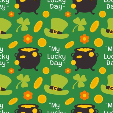 Saint Patrick's Day Seamless Pattern Design Featuring Decorative Elements in a Hand Drawn Cartoon Flat Style Illustration clipart