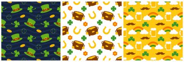 Saint Patrick Günü Kusursuz Desen Tasarımı El Çizimi Çizimi Çizim Çizimi Çiziminde Dekoratif elementler Düz Şekil