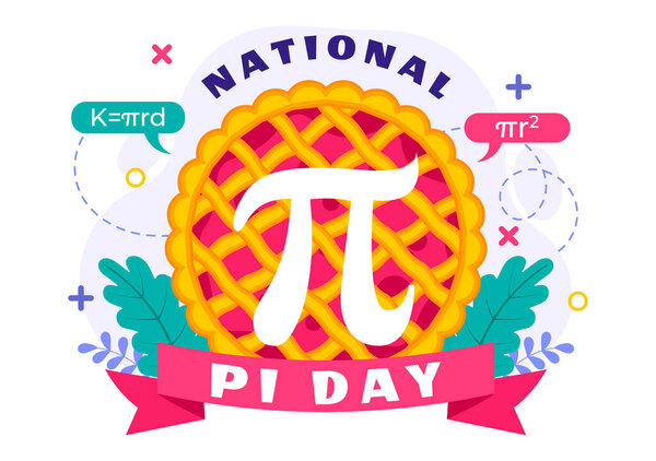 Национальный день Пи Векторная иллюстрация на 14 марта с участием математических Константы, греческие письма, и сладкий пирог в праздник плоский фон