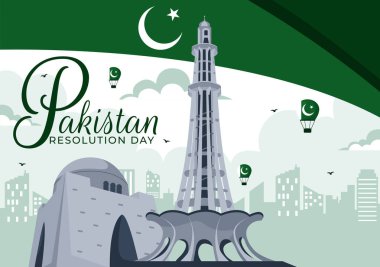 Happy Pakistan Resolution Day Vector Illustration on 23 March, Featuring a Waving Flag and Iconic Landmarks in a National Holiday Flat Background clipart