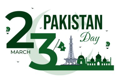 Happy Pakistan Resolution Day Vector Illustration on 23 March, Featuring a Waving Flag and Iconic Landmarks in a National Holiday Flat Background clipart