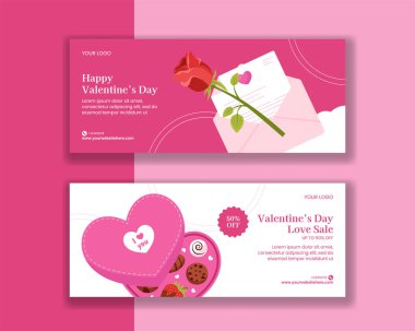 Düz Tasarımda El Çizimi Elementlerle Sevgililer Günü Sosyal Medya Afişi