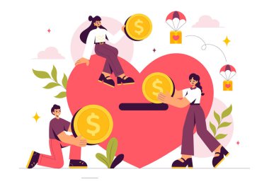 Fundraiser Vector Illustration featuring a Heart to Symbolize Support and Humanitarian Assistance, with Themes of Charity, Donation and Helping Others clipart