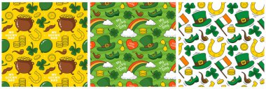 Saint Patrick's Day Seamless Pattern Design Featuring Hand Drawn Decorative Elements in a Cartoon Flat Style Illustration clipart