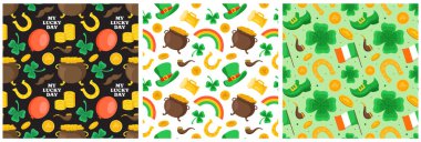 Saint Patrick Günü Kusursuz Desen Tasarımı El Çizimi Dekoratif Elementler Çizgi Film Çizimi Çizim Stili