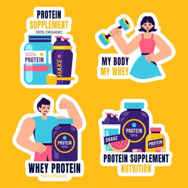 Sosyal Medya Etiketi için Yaratıcı El Çizimi Protein Ek İllüstrasyonu