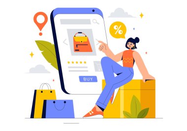 Çevrimiçi Alışveriş Vektörü İllüstrasyonunda Tanıtım ve İndirim Kuponları ile E-ticarette Akıllı Telefonları Teslimat Hizmetleri İçin Kullananlar