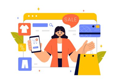 Çevrimiçi Alışveriş Vektörü İllüstrasyonunda Tanıtım ve İndirim Kuponları ile E-ticarette Akıllı Telefonları Teslimat Hizmetleri İçin Kullananlar