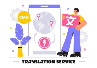 Çevirmen Servis Vektörü Resimlendirmesi Çeşitli Ülkeler için Çok Dilli Çeviri Düz Çizgi Arkaplanda Sözlük Kullanılarak