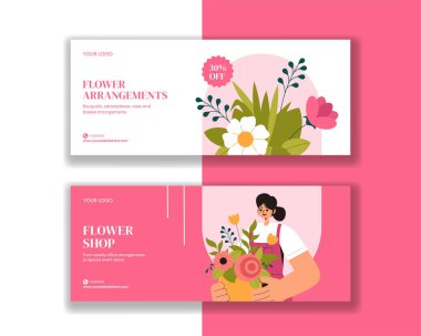 Sosyal Medya Yatay Tasarımları İçin Çiçekçi Buketleri Düzenleyen Düz Tarz ResimleriName