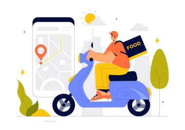 Çevrimiçi Gıda Özellikleri içeren Gıda Teslimatı Mobil Uygulama ve Hızlı Teslimat Tercih Ettiğiniz Bir Arkaplanda Bulunduğunuz Konuma Gönderiliyor