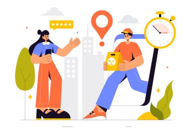 Çevrimiçi Gıda Özellikleri içeren Gıda Teslimatı Mobil Uygulama ve Hızlı Teslimat Tercih Ettiğiniz Bir Arkaplanda Bulunduğunuz Konuma Gönderiliyor