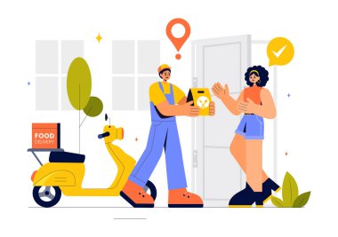 Çevrimiçi Gıda Özellikleri içeren Gıda Teslimatı Mobil Uygulama ve Hızlı Teslimat Tercih Ettiğiniz Bir Arkaplanda Bulunduğunuz Konuma Gönderiliyor