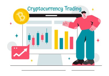 Bir Para Yığını, Dijital Para Cüzdanı, Engelleme Teknolojisi ve Arka planda Bitcoin içeren Kripto Para Birimi Ticari Vektör İlülasyonu