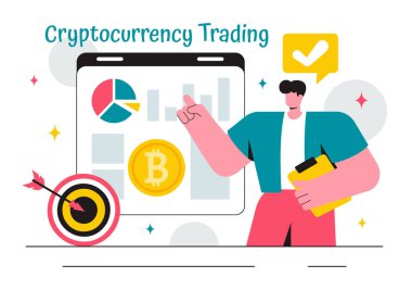 Bir Para Yığını, Dijital Para Cüzdanı, Engelleme Teknolojisi ve Arka planda Bitcoin içeren Kripto Para Birimi Ticari Vektör İlülasyonu