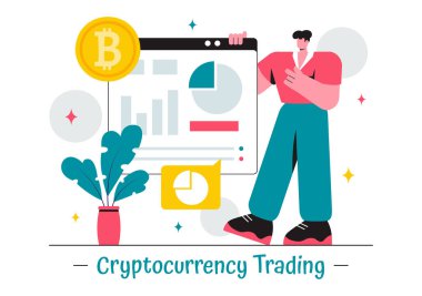 Bir Para Yığını, Dijital Para Cüzdanı, Engelleme Teknolojisi ve Arka planda Bitcoin içeren Kripto Para Birimi Ticari Vektör İlülasyonu