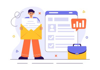 Bir İşadamı, İşe Alım Süreci, Kariyer Fırsatları ve Düz Tarzlı İş Boşluğu 'nun yer aldığı İş Teklif Vektörü İllüstrasyonu