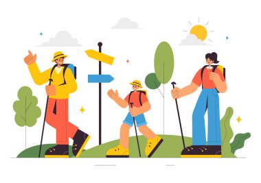 Seyahat Vektörü İllüstrasyonu: Sırt çantaları, Bavul, Haritalar ve Düz Arkaplanda Macera, Turizm ve Keşif için Fotoğraf Kameraları