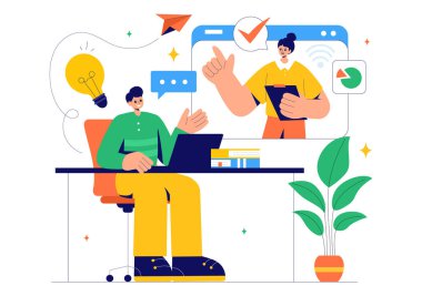 Çevrimiçi Eğitim ve Bilgi Kitapları Vektör İllüstrasyonunda Okul Malzemeleri ve Öğrenim Malzemeleri ile Çalışan İnsanlar Bir Arkaplanda