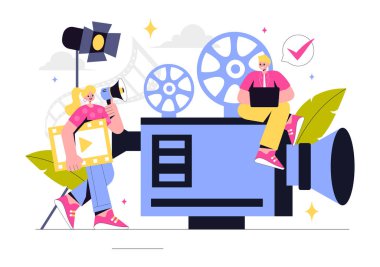 Videography Services Vector Illustration video kayıt, film yapımı, video yönetmeni ekipmanı ve sinema endüstrisi