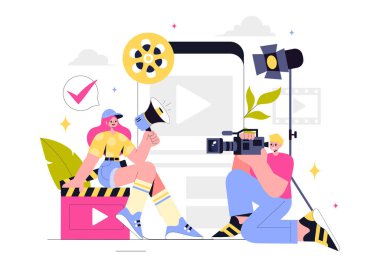Videography Services Vector Illustration video kayıt, film yapımı, video yönetmeni ekipmanı ve sinema endüstrisi